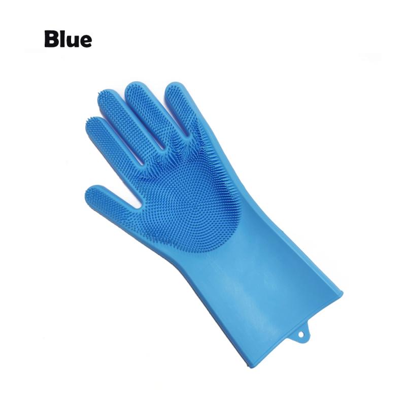 1PC Silicone Dishwashing Scrubber Gloves Kitchen Cleaning Gloves Bath Pet Dog Left Right Hand Gloves Household Cleaning Tools: Blue Left