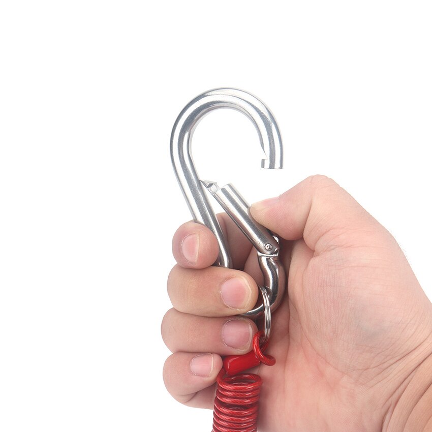 1.5m Trailer Cable, Trailer Brake Safety Cable Spring Towing Coiled Wire, 8x80mm Stainless Steel Hook for RV Trailer Emergency