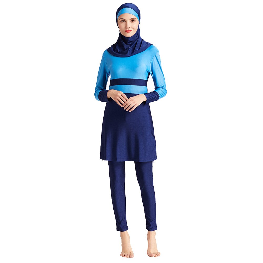 Schlanke Konservativen Badeanzug Patchwork Strand Anzug Hohe Elastische Südostasien Nahen Osten Muslimischen Badeanzug Fünf Stück Set Burbuka: Dark Blue / S