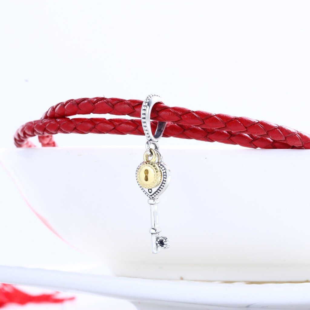 genuino 925 sterlina d'argento perlina Oro di colore Chiave del Mio Cuore di Amore Del Pendente Misura Branelli padella Braccialetto e la Collana Fai Da Te gioielli