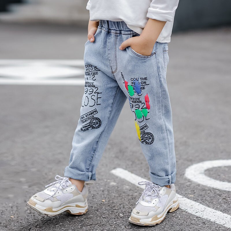 Kids Jeans for Boys Letter Print Baby Boy Denim Trausers Children Boys Denim Pants Infant Jeans Clothing 2-9 Years