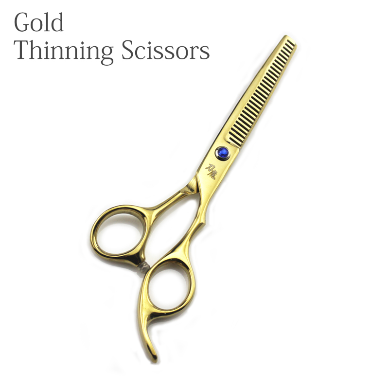 Tijeras de corte para peluquero, tijeras de corte y adelgazamiento de 6 pulgadas (tijeras normales/Tijeras de adelgazamiento): Gold Thinning