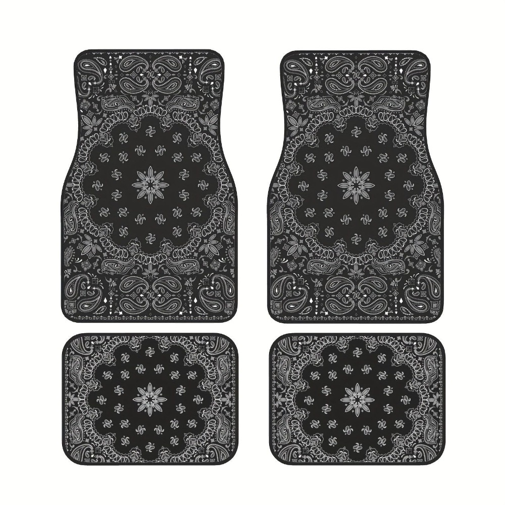 4 stk. bohemske bilmatter med gummibakside, kraftig persisk teppe, bildekorasjon, smussbestandig, bilgulvbeskytter: Svart