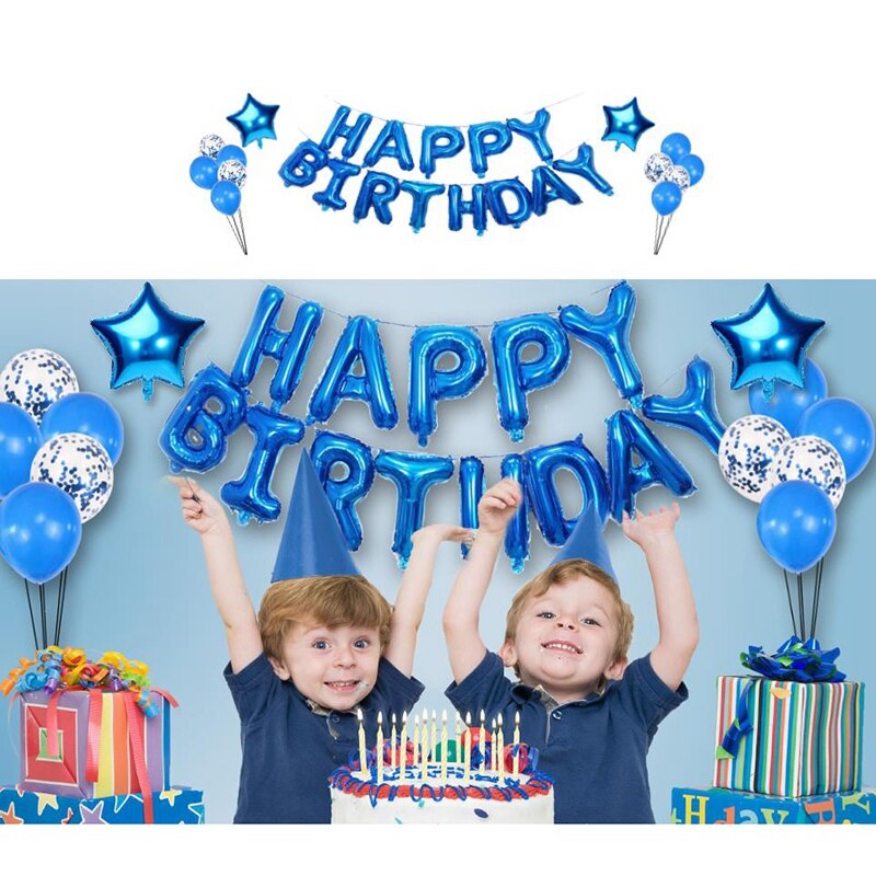 "tillykke med fødselsdagen" brev balloner kit aluminiumsfolie balloner fest dekoration til piger drenge-blå: Default Title