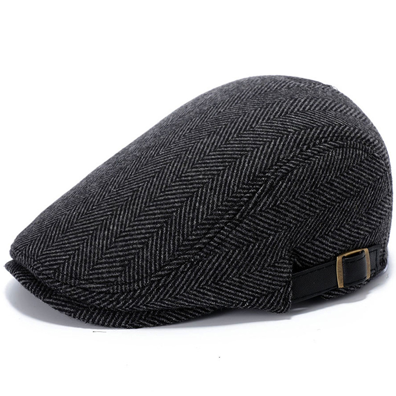 K258-gorros elegantes de lana para hombre, sombrero de boina para exteriores, otoño e invierno, gorra de Retro, sombrero de pintor, cuerno,: Herringbone gray