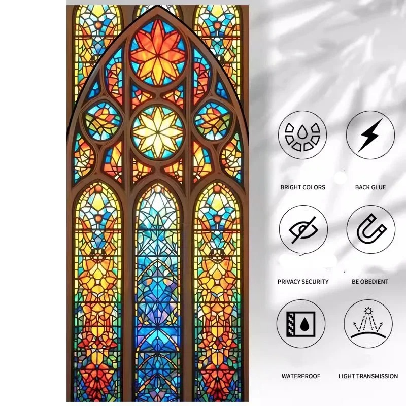 Adesivi elettrostatici per vetri per finestre retrò Pellicola decorativa per finestre colorate con uccelli floreali Decorazioni per la casa per la privacy rimovibili: 35*35cm / Black