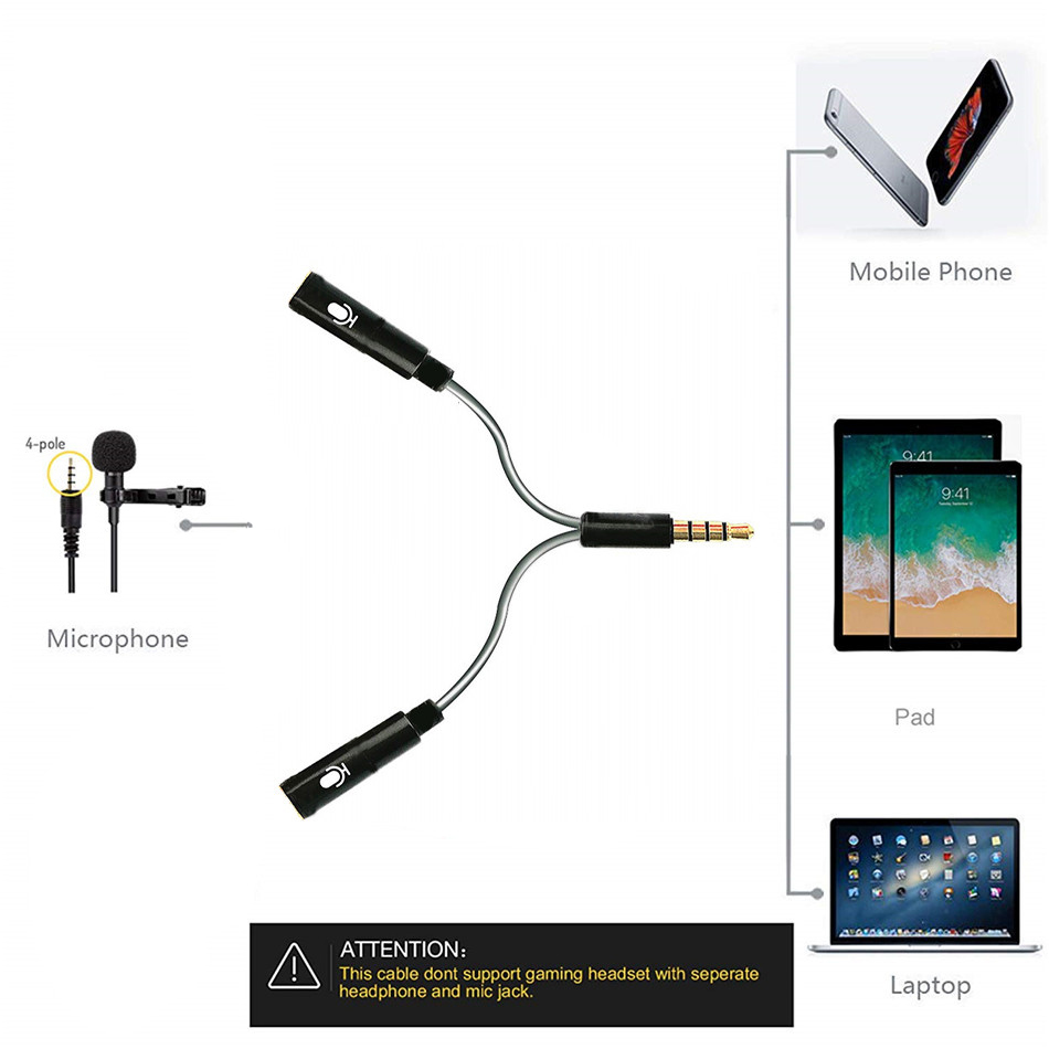 3.5mm revers Lavalier micro casque séparateur adaptateur 2 Microphones en 1 câble 4 pôles mâle à double femelle casque Microphone