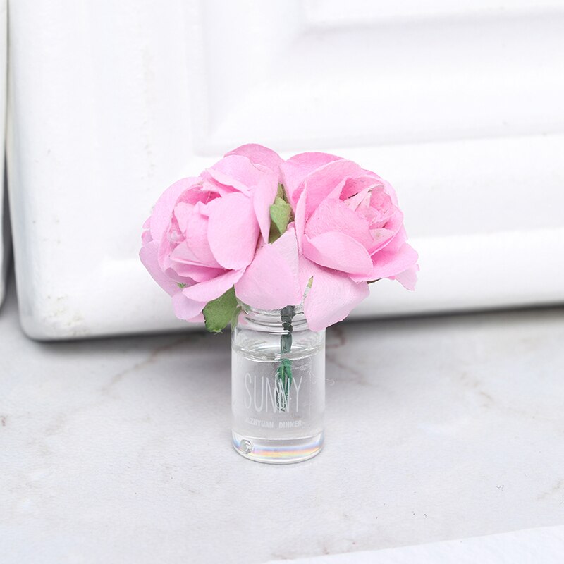 1/12 mini domek dla lalek miniaturowa zielona roślina róża w butelce kwiat ogrodowy układ zabawki dekoracyjne akcesoria robić domu dla lalek: Bordowy