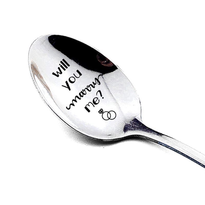 Vajilla de cocina creativa, cuchara de acero inoxidable con mango largo, cuchara grabada, vajilla decorativa para aniversario de bodas: A6