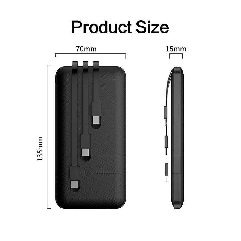 Power Bank 20000mAh Eingebaute 3 Kabel Power für iPhone 11 pro X 8 7 Externe Batterie Pack für Xiaomi poverbank mit Halterung