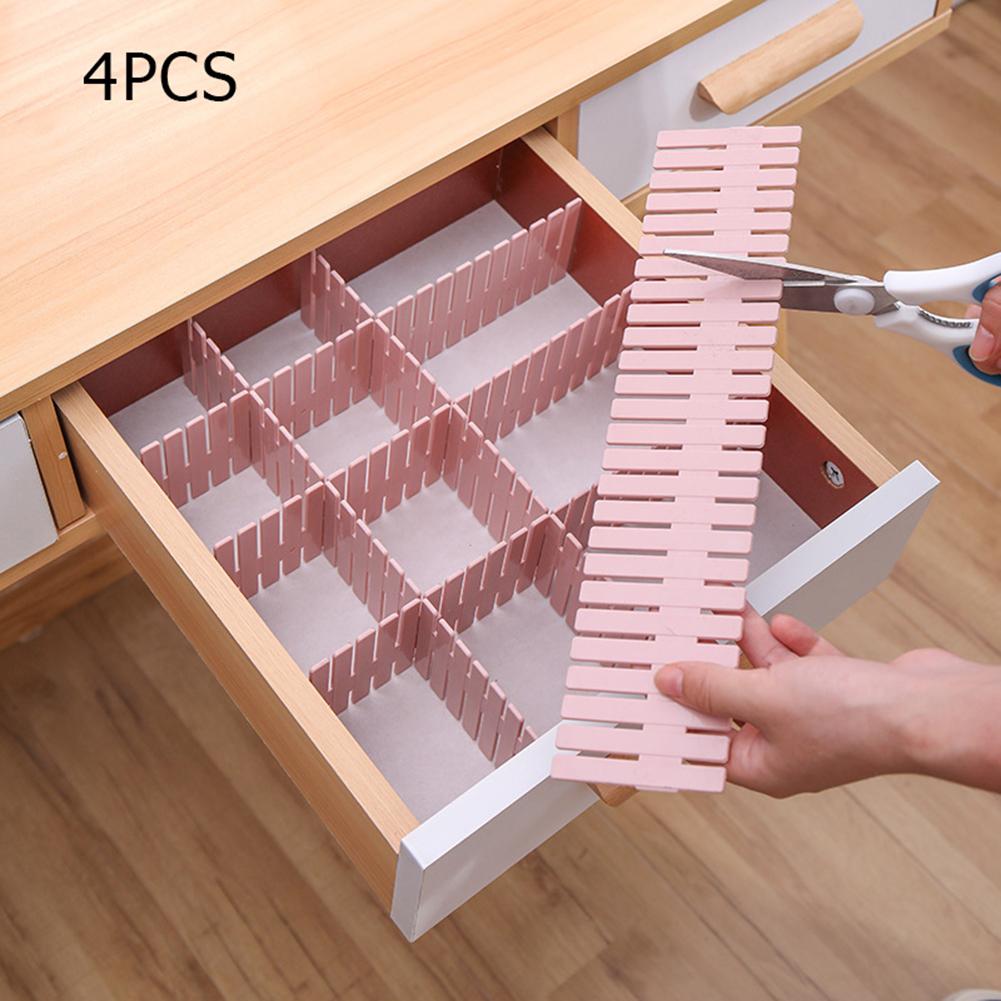 4pcs/8pcsDIY Drawer Divider Household Storage Organizer Partition Board for Socks Underwear Organize the grid Drawer partition: 4Pcs Light Pink