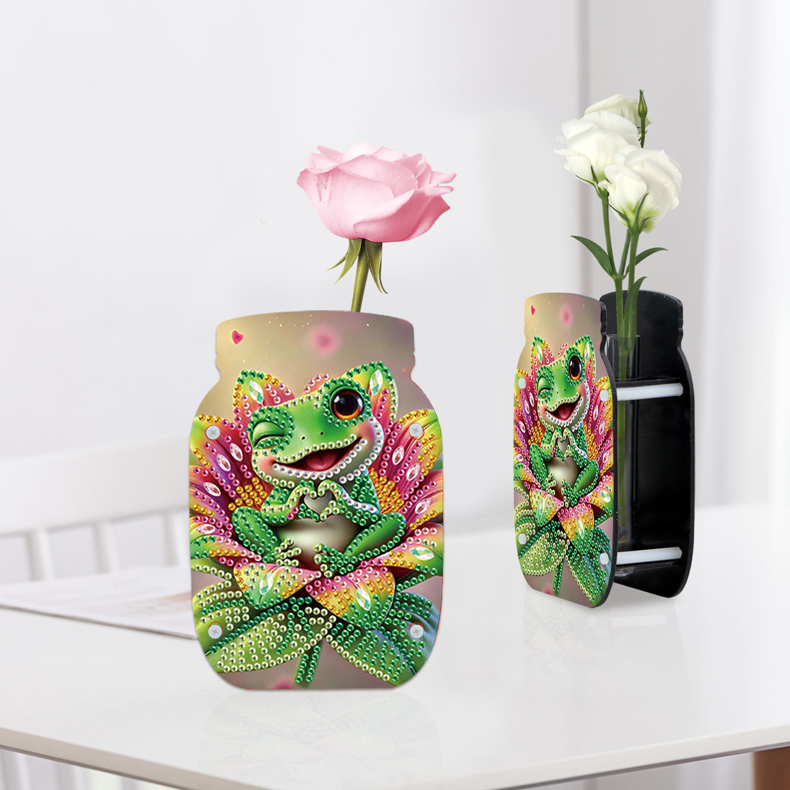 Diamond Art Painting Vaasset voor volwassenen, dierenpatroonvormige diamant acryl dubbelzijdige vaas voor thuis desktop decoratie cadeau: YELLOW