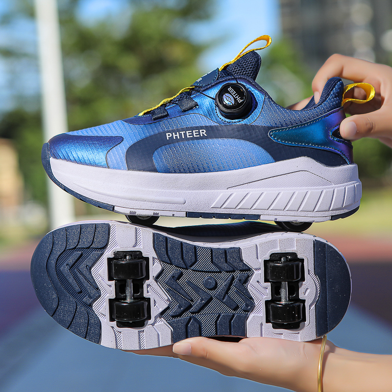 Mode 4-wiel rolschaatsen sneakers voor studenten kinderen outdoor wielschoenen Multifunctionele sportschoenen: Blauw / 19.5