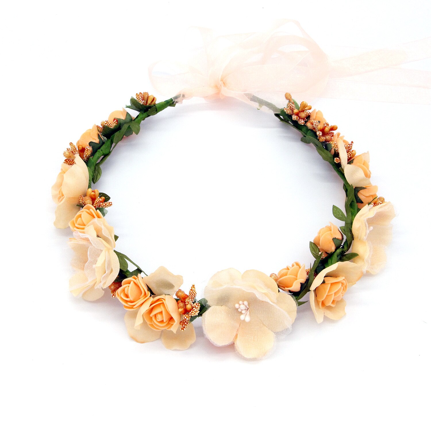 Estilo bohemio Mujer Flor del pelo corona boda vacaciones guirnalda de pelo guirnalda niñas flor diadema marrón accesorios para el cabello: orange