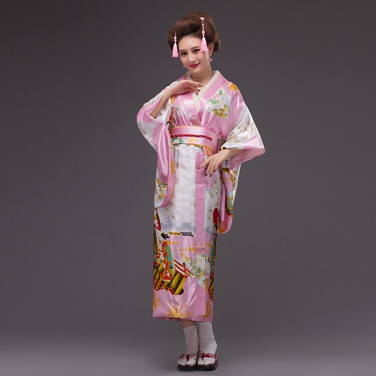 Mujer señora tradición japonesa Yukata traje de kimono japonés Cosplay traje Floral: Rosa