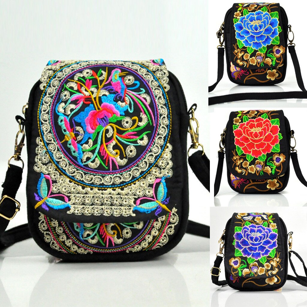 Women Ethnic Style Tote Bag Cover Handbags Purse Embroidered Embroidery Handbag Retro Vintage All-match Floral Bag#G30
