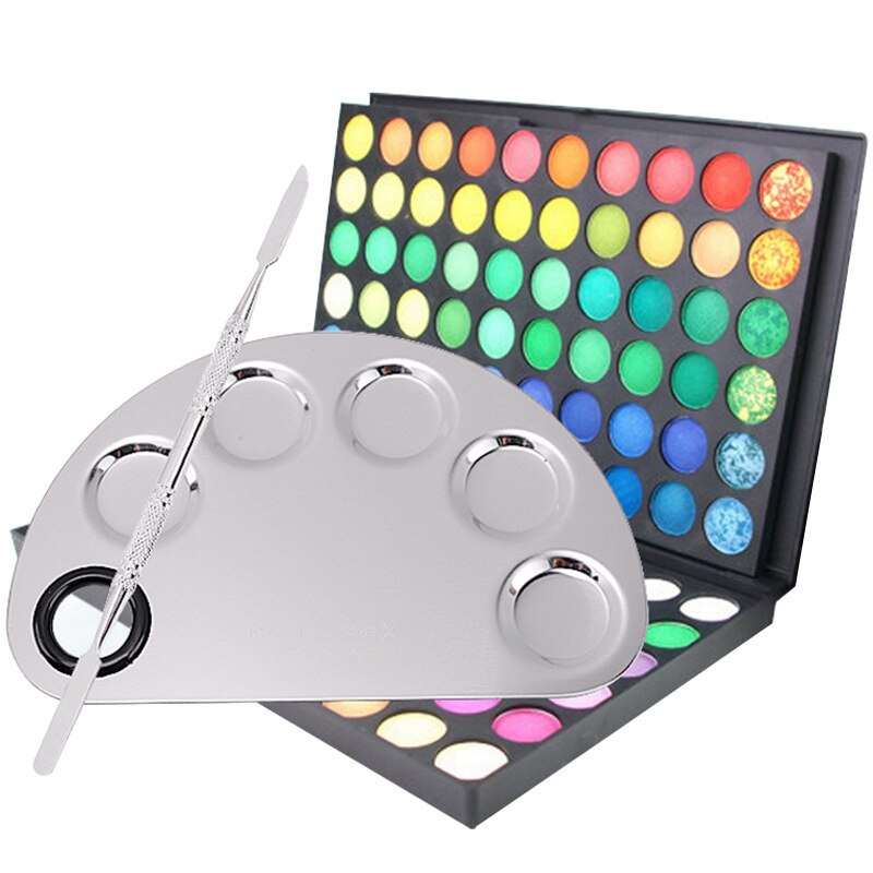 ELECOOL-paleta de maquillaje de acero inoxidable con forma de media luna, base, sombra de ojos, juego de mezcla de sombras de ojos con espátula
