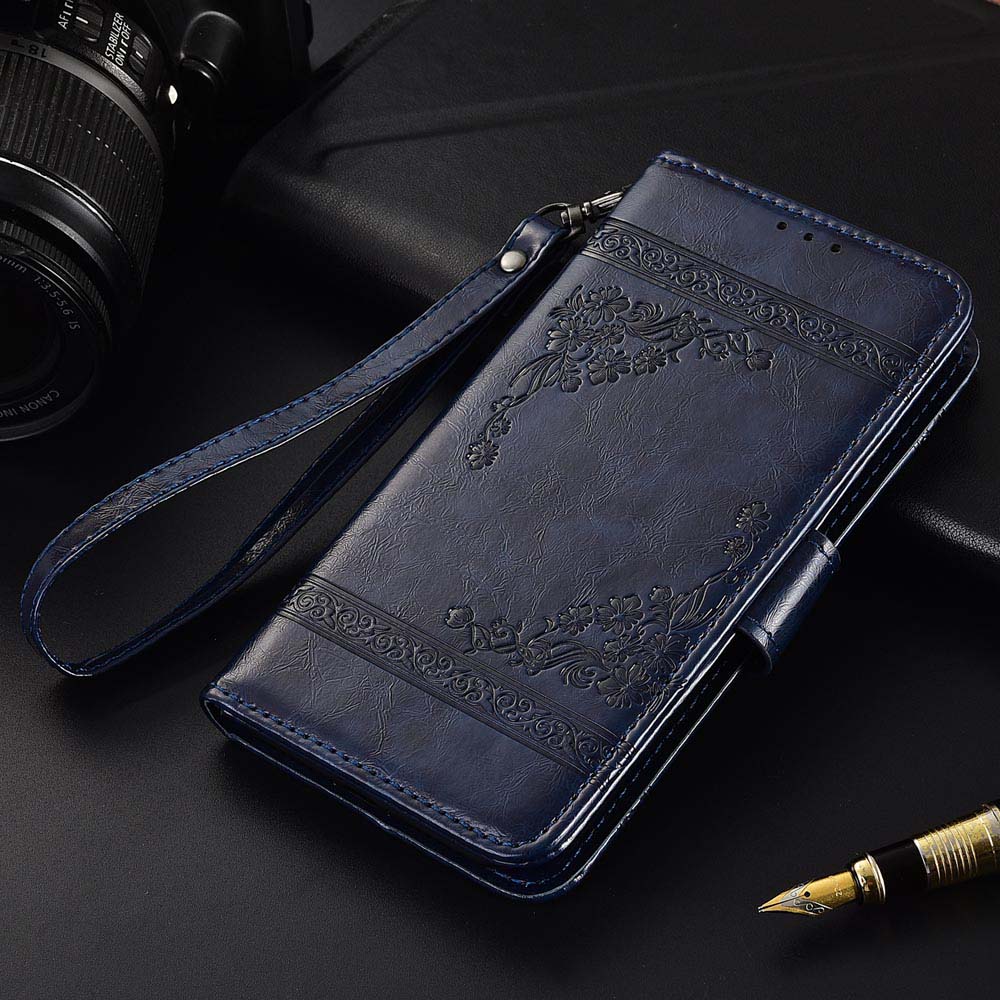 Flip Leather Case For Leagoo Power 2 Pro Fundas Printed Flower 100% Special wallet stand case with Strap: oil dark blue