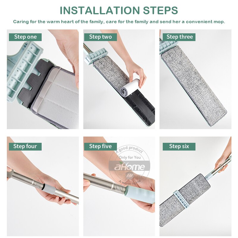 Fregona mágica para limpiar el piso, limpiador de microfibra, fregona plana apretada, fregona giratoria de 360, fregona húmeda para limpiar el suelo seco