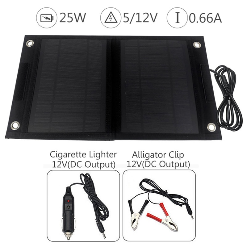 12V 25W Folding Solar Panel Sun Power Waterproof Solar Cells Charger Double USB Output Devices Portable for Smartphones