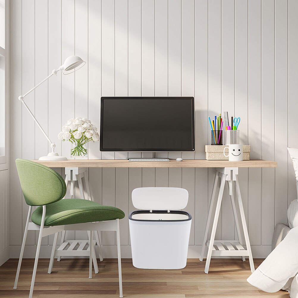 Covered Office Ash-bin Large-Capacity Garbage Bucket Simple Style Trash Can (White)