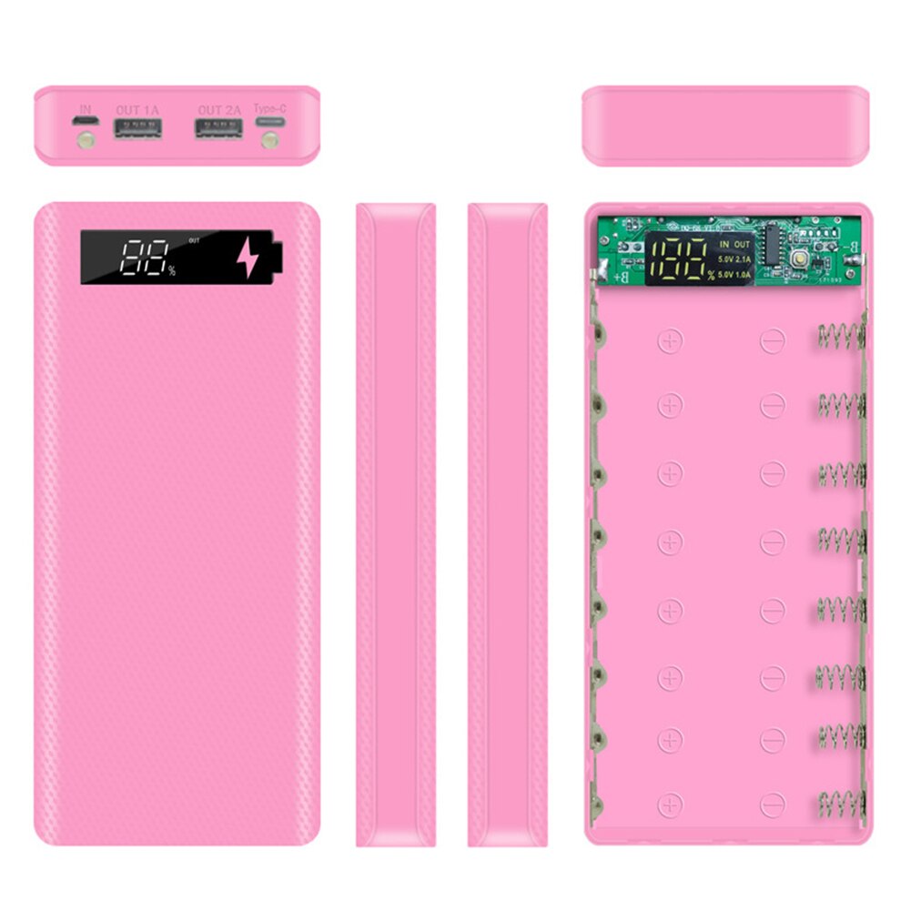 Portable Dual USB DIY Powerbank Case 6x18650 Battery LED Light Charging Digital Display Power Bank Shell Kit External Charger