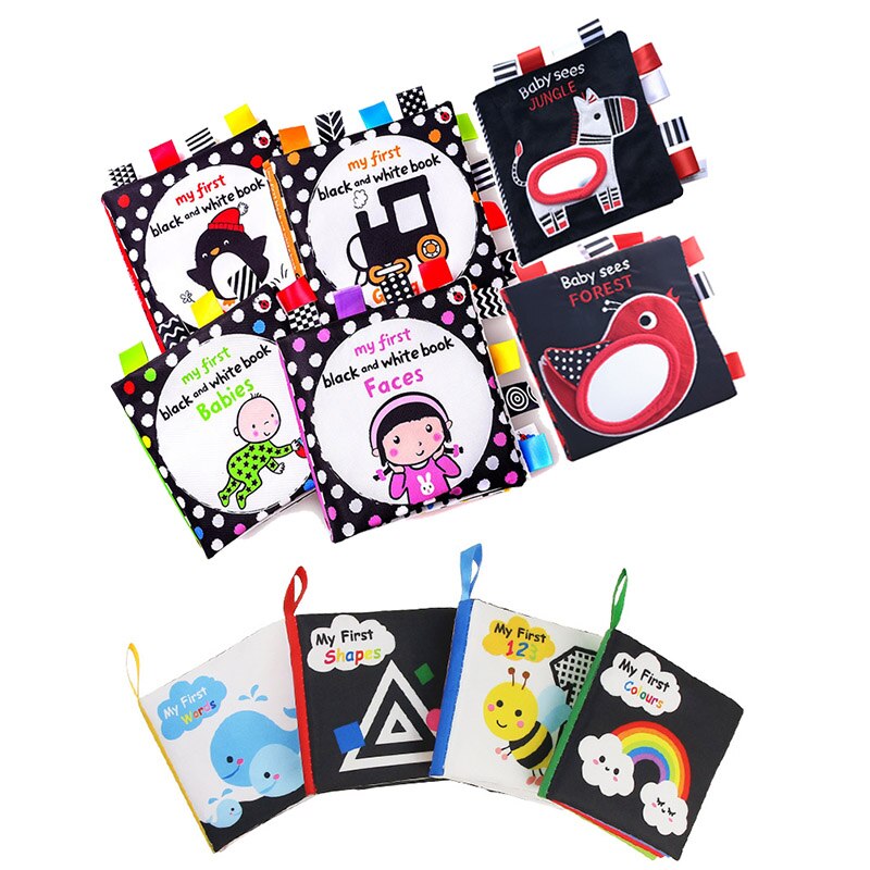 Baby visual excitement book quiet book black and white enlightenment educational toy animal cloth book baby books 0 12 months