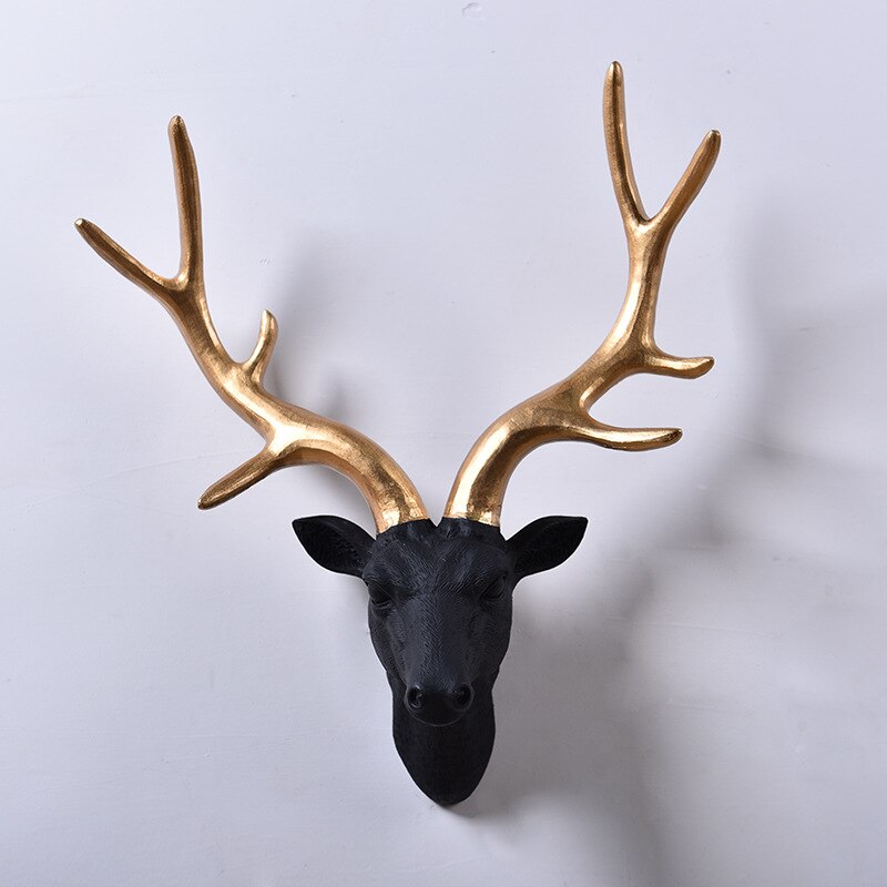 tête de cerf Animal décoration murale ornements résine artisanat Statue Sculpture salon chambre accessoires de décoration de la maison: black gold