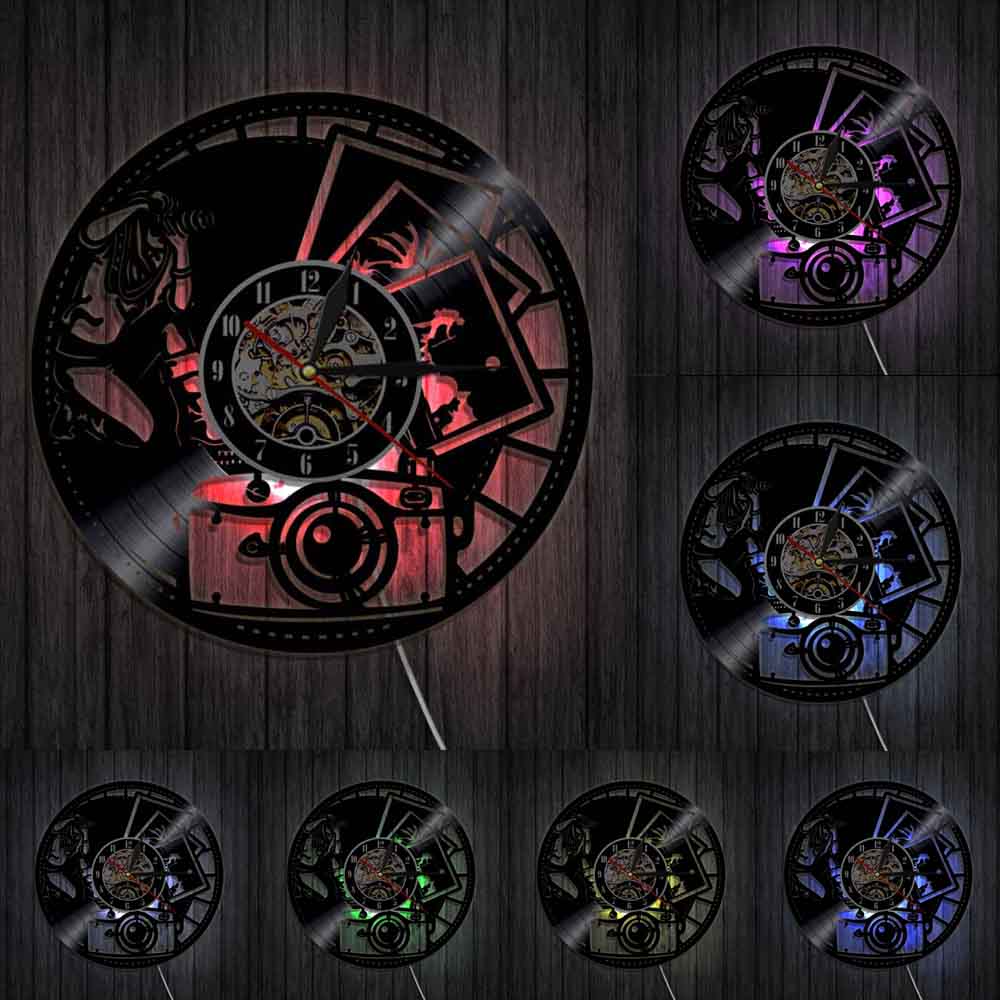 Photography Shutter Lens Film Camera Digital Retro Photo Shoot Art Wall Clock Vinyl Record Wall Clocks Home Decor