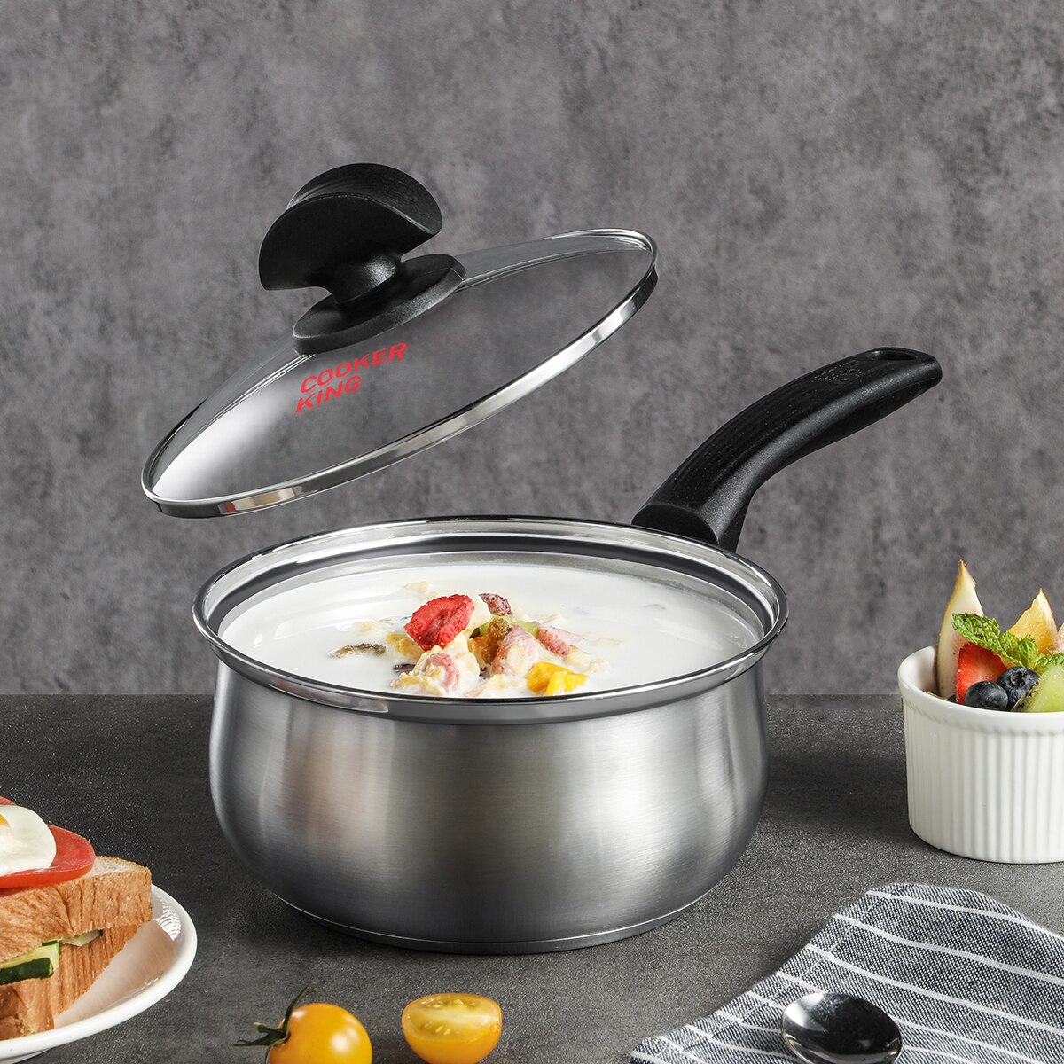 COOKER KING 16cm Classic Stainless Steel Sauce Pan Lightweight Milk Pot Suitable for Cooking Milk , Suitable for Various Stoves
