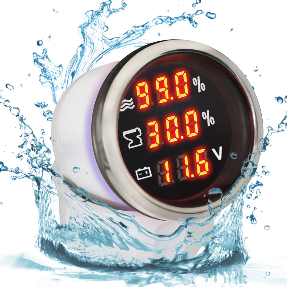 52mm Universal 3 in 1 Multi-Function Digital Gauge Waterproof Automotive Accessory Red/Yellow Backlight Available