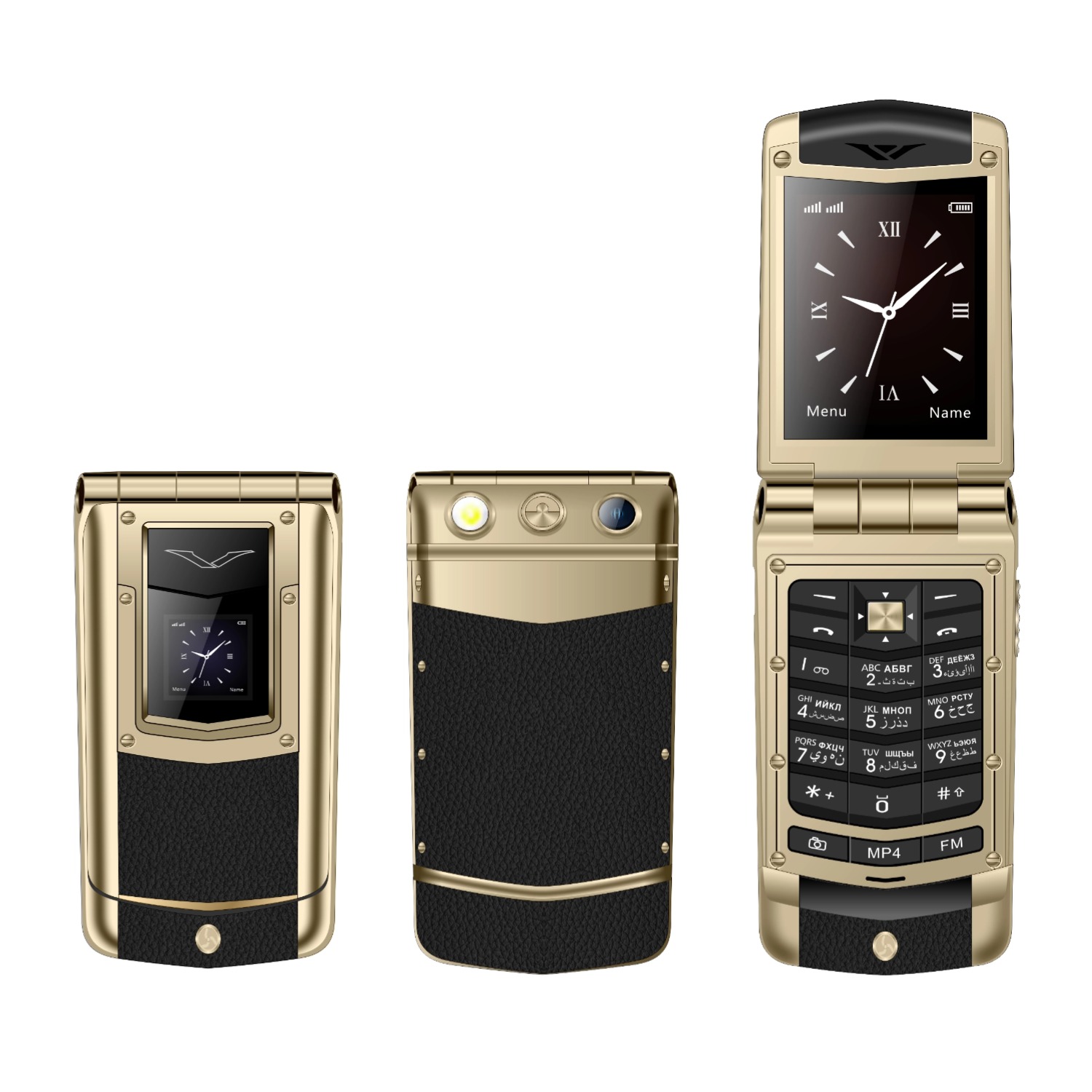 Telefono a conchiglia classico di lusso 2G Corpo in metallo Doppio pulsante SIM dovuto schermi Magia voce lista nera mobile pieghevole per anziani