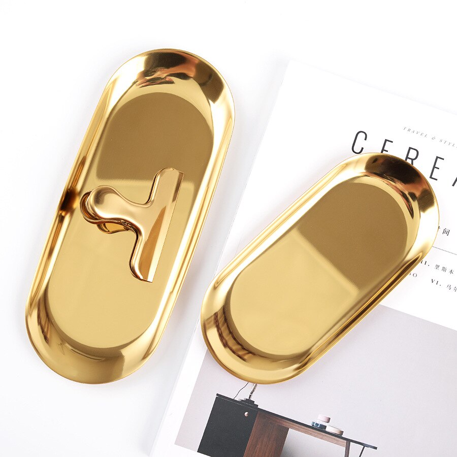 nordisch Gold Ablage Edelstahl Gebäck Platte Schmuck Metall Ablage Dekorative Kleine Schreibtisch machen-hoch Veranstalter