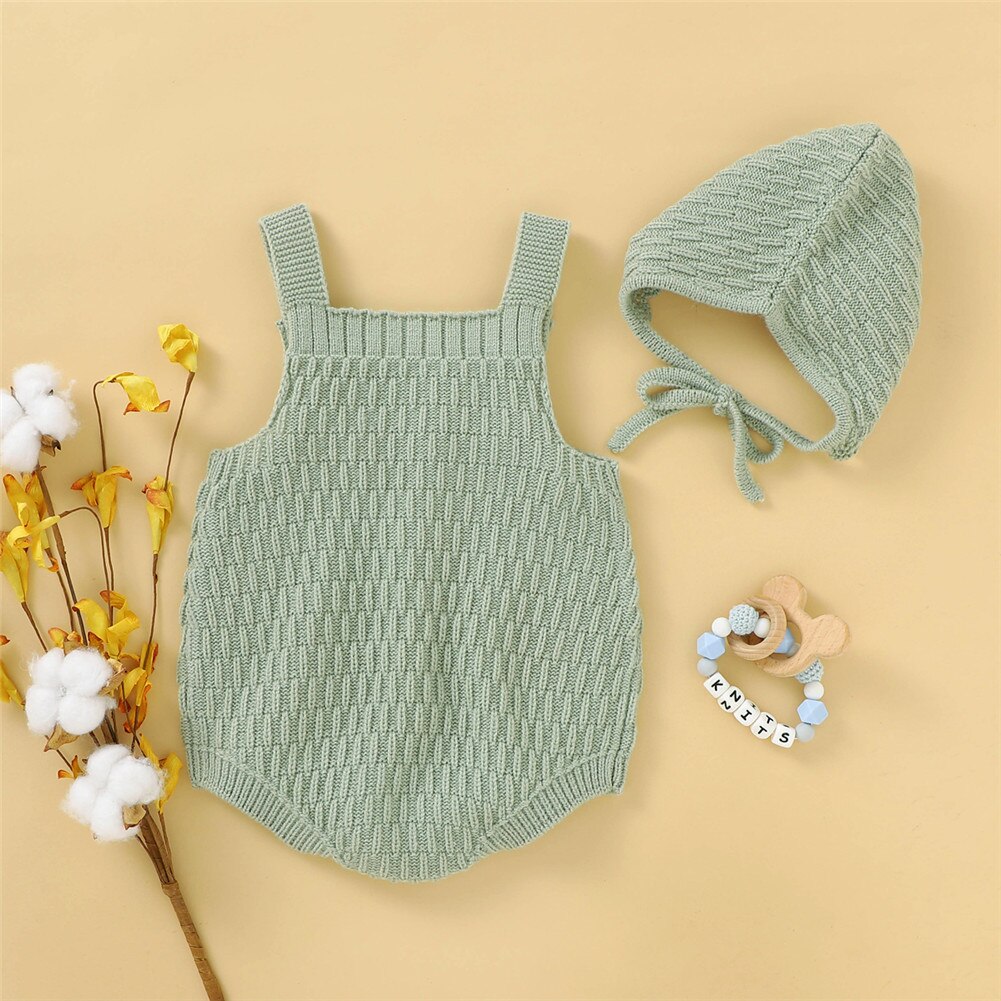 Winter Herbst 3-24M Säuglings Baby Mädchen Gesamt + Hütte Geschmack Einfarbig Ärmelloses Knited Overall zur Seite fahren 2 stücke Outfit