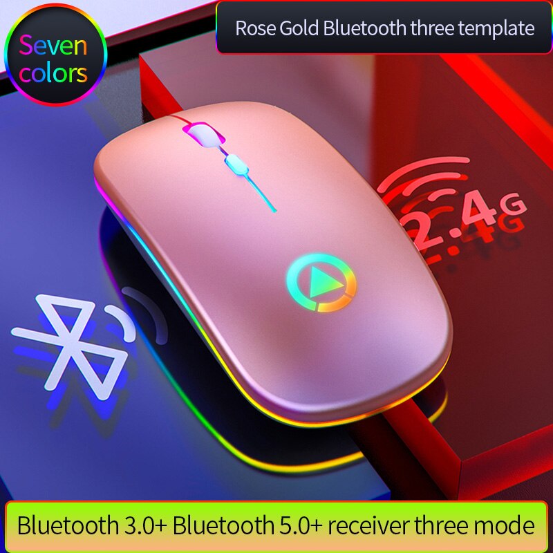 Bluetooth Mouse Silent Mause Rechargeable 2.4G Wireless Mouse Ergonomic RGB Mini Mouse USB Optical Mice For PC laptop Desktop: Bluetooth Pink