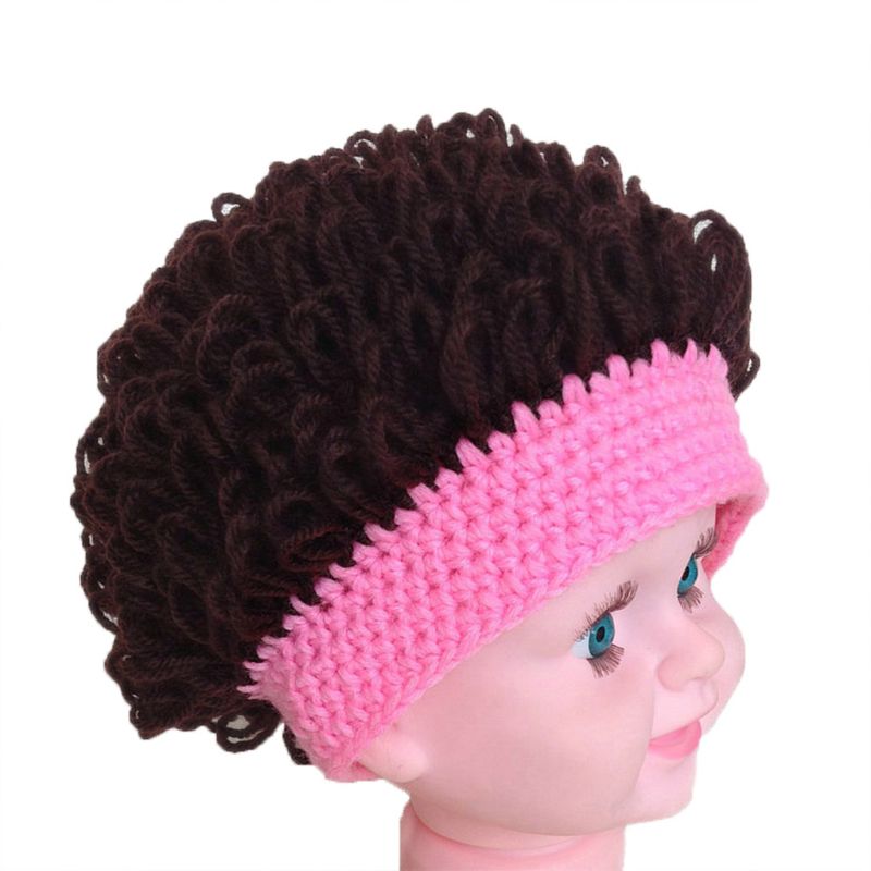 Novedad niños bebé niños pequeños peluca sombrero Cosplay apoyos de la foto de niño niña invierno peluca Afro de grandes para cabello rizado tapa 1-4T: Rosa