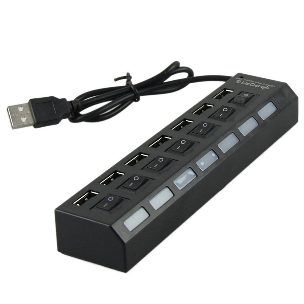 4-Port Usb 2.0 Hub One Drag Four Splitter Hub Plug And Play Mini Small Socket Hub /Usb 4-Port Splitter: 7socket black