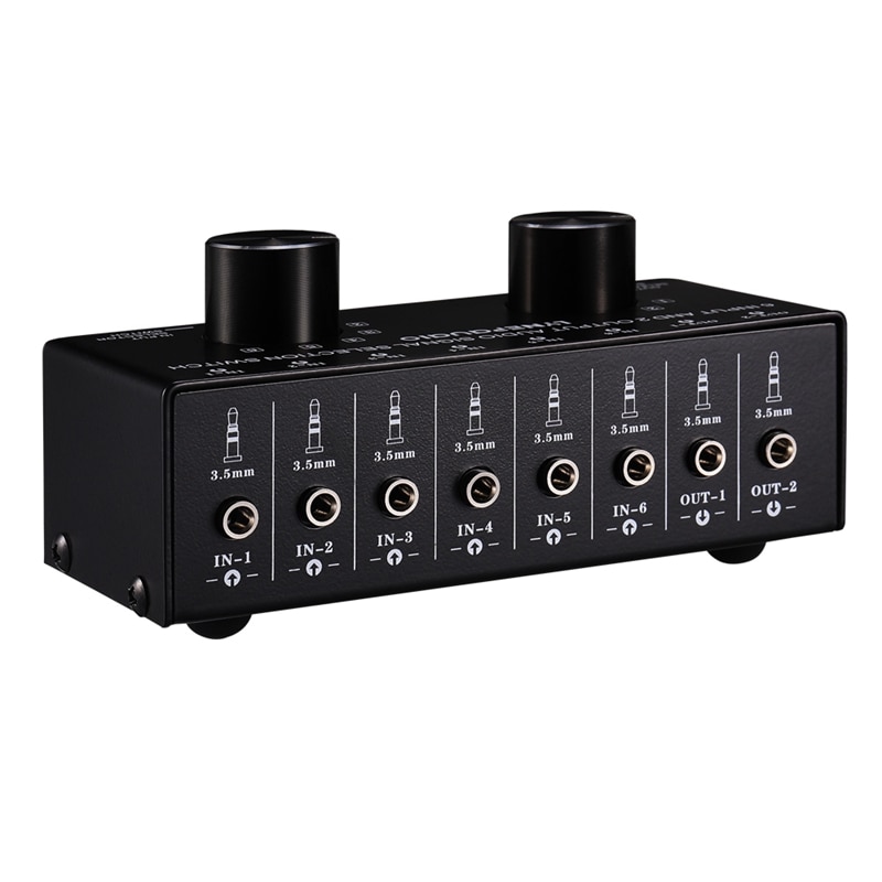 Switcher 6 in 2 Out or 2 in 6 Headphone Speaker Switch Out Stereo Sound Source Signal Selection Switch, Interface with 3.5mm Des