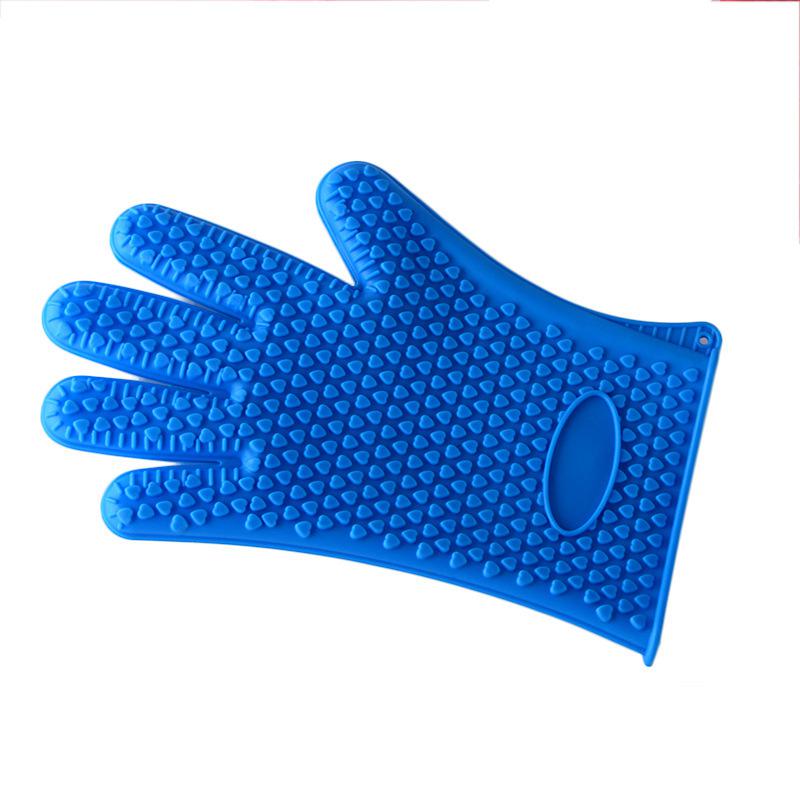 Hittebestendig, Waterdicht, Brandwonden, Antislip, Isolatie Oven, Magnetron, vijf Vinger Siliconen Handschoenen: Blauw