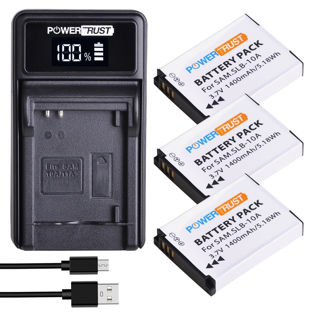 SLB-10A Batteries and Charger for Samsung EX2F HZ15W SL202 SL420 SL620 SL820 WB150F WB250F WB350F WB750 WB800F WB1100F Cameras: 3 Pack Kit
