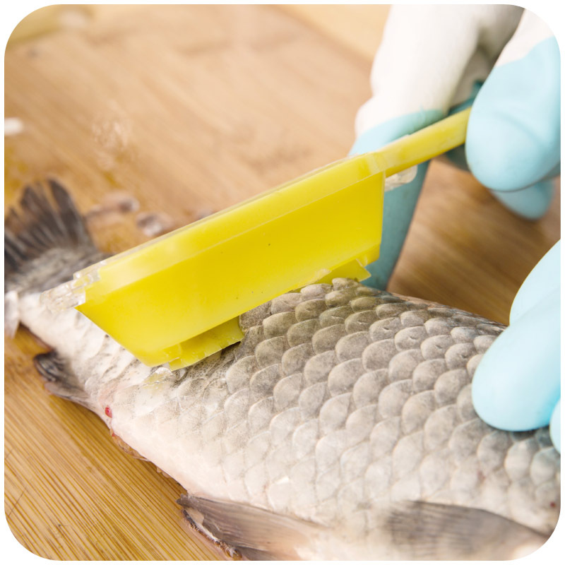 Raspador de escamas de pescado multifuncional, cepillo de limpieza de pescado con cubierta de Base, cuchillo, herramienta para picar mariscos
