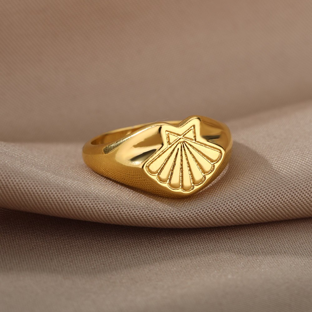 Klassische muschelringe für damen, Jahrgang-edelstahl-goldring Ich bin boho-stil, ehering-schmuck für paare