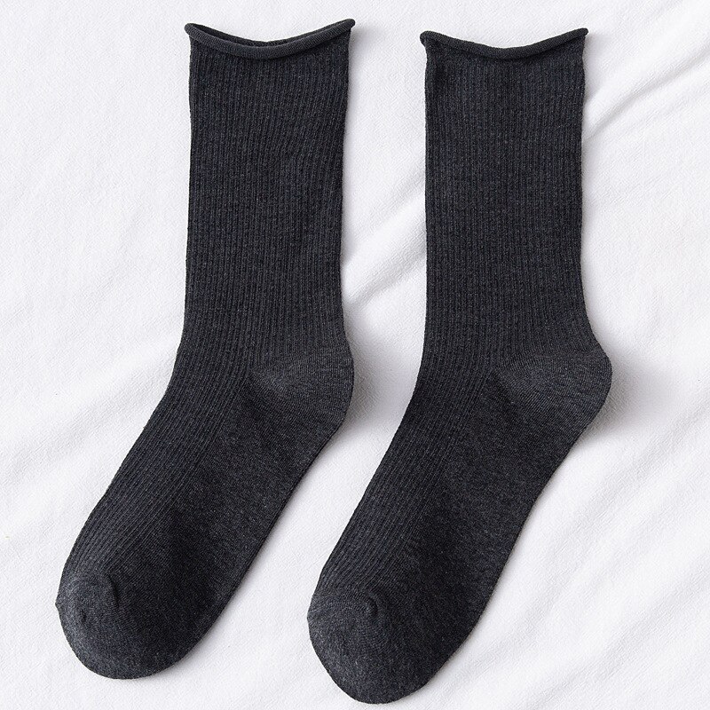 Chaussettes fluorescentes colorées pour femmes, amples, couleur d&#39;hiver, chaudes, confortables, tricotées, chaussettes longues en coton, confortables à rayures: Gris foncé
