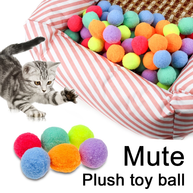 Pelota de peluche elástica para gatos, juguete interactivo de colores para gato, 10/20/30 Uds.