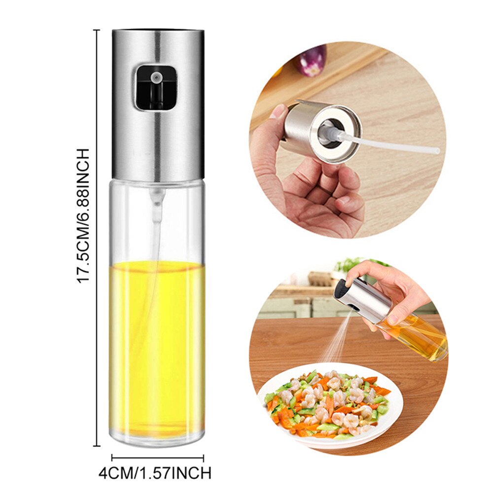 100ml Oil Bottle Glass Oil Spray BBQ Baking Olive Oil Spray Bottle Oil Vinegar Spray Bottles Anti-drip Oil Sauce Condiment Pots: Zilver