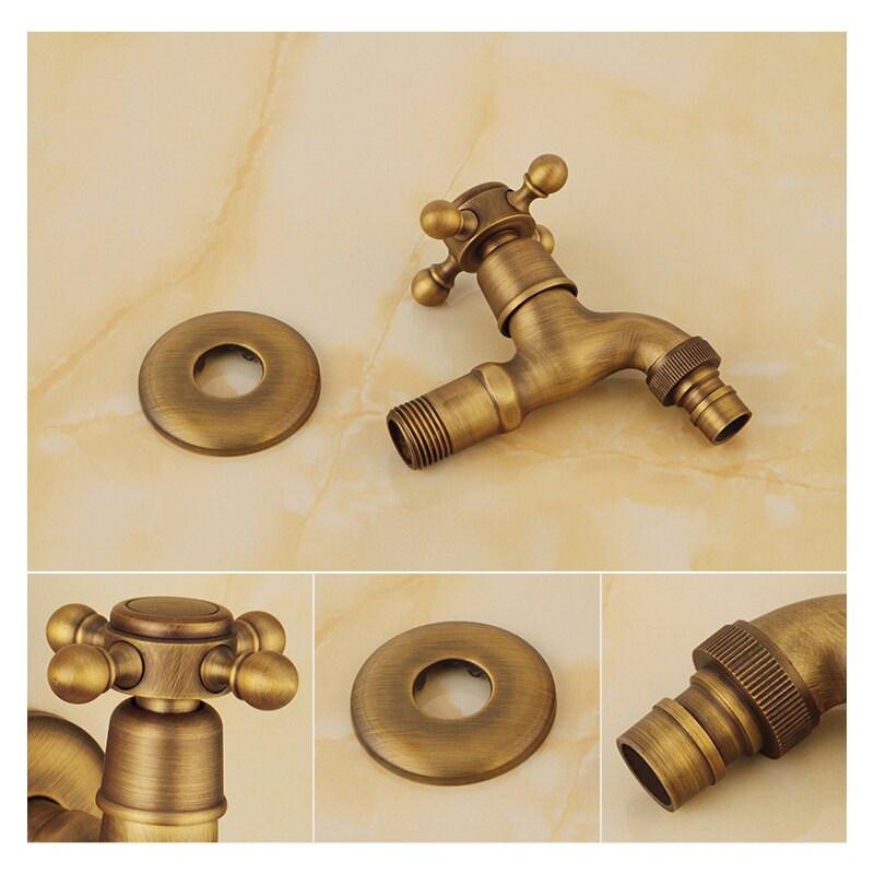 Wall Mounted Antique Brass Bathroom Washing Machine Faucet Mop Pool Tap Cold Water Bibcock Tap Decorative Outdoor Garden Faucet