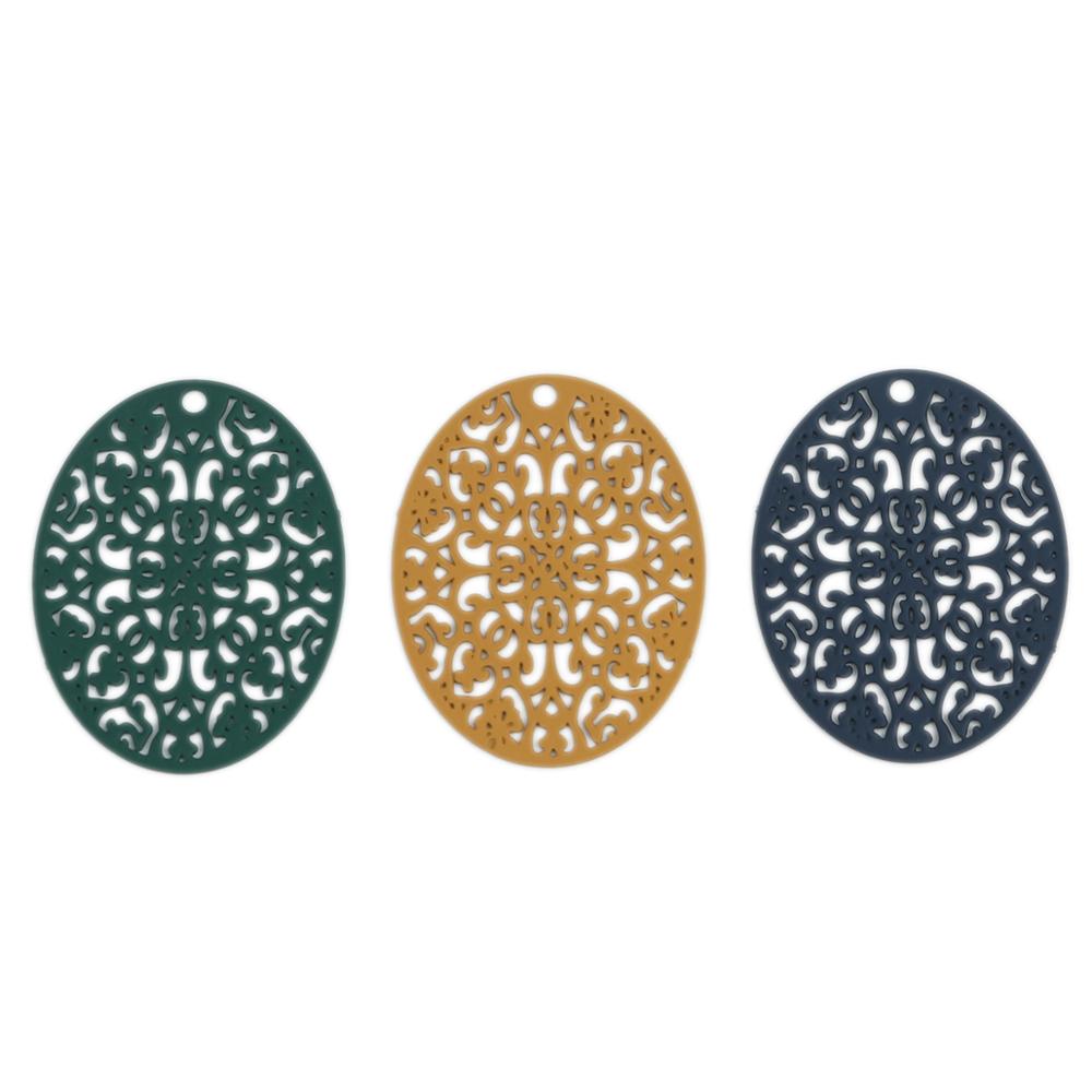 DoreenBeads-colgantes de filigrana de cobre a la , dijes ovalados de colores del ejército, accesorios de joyería DIY, 3,1 cm x 2,4 cm, 10 Uds.