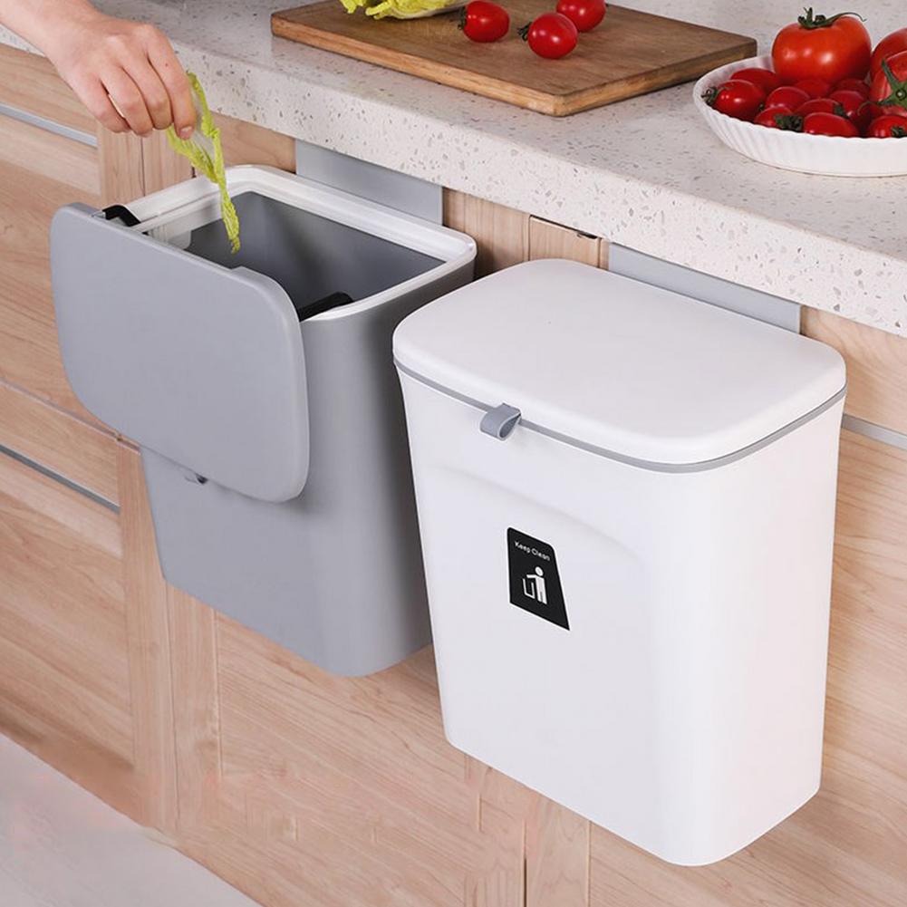 9L gabinete de pared para la cocina cubo basura colgar con tapa deslizante cocina colgador para puerta de armario de basura grande caja de almacenamiento