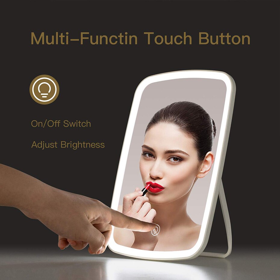 Makeup Mirrow With Light 3 Color 3 Dimmer Switch Rechargeable Tabletop Bathroom Travel Cosmetic Mirror With LED Light For Makeup