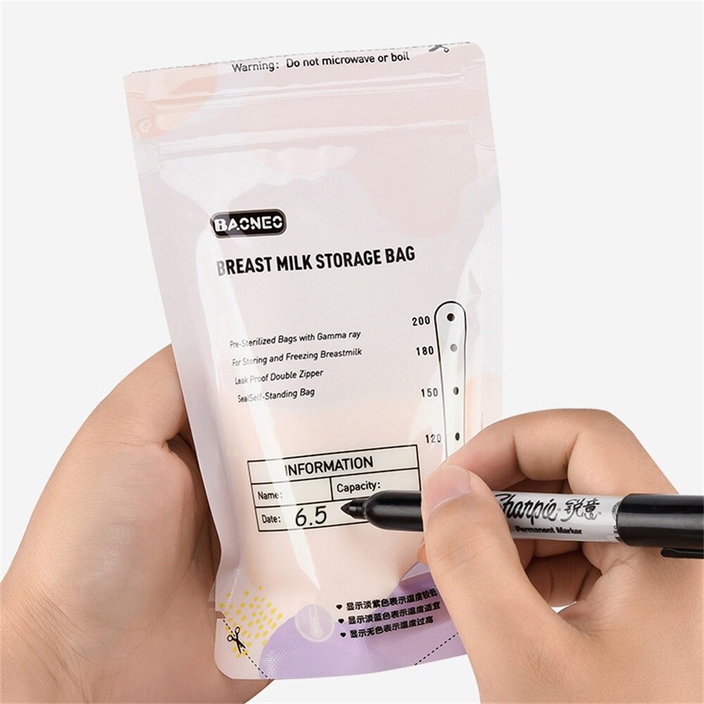 Baoneo 200mL Milk Freezer Bags Mother Milk Baby Food Storage Breast Milk Storage Bag BPA Free Baby Safe Feeding Bags Feeding